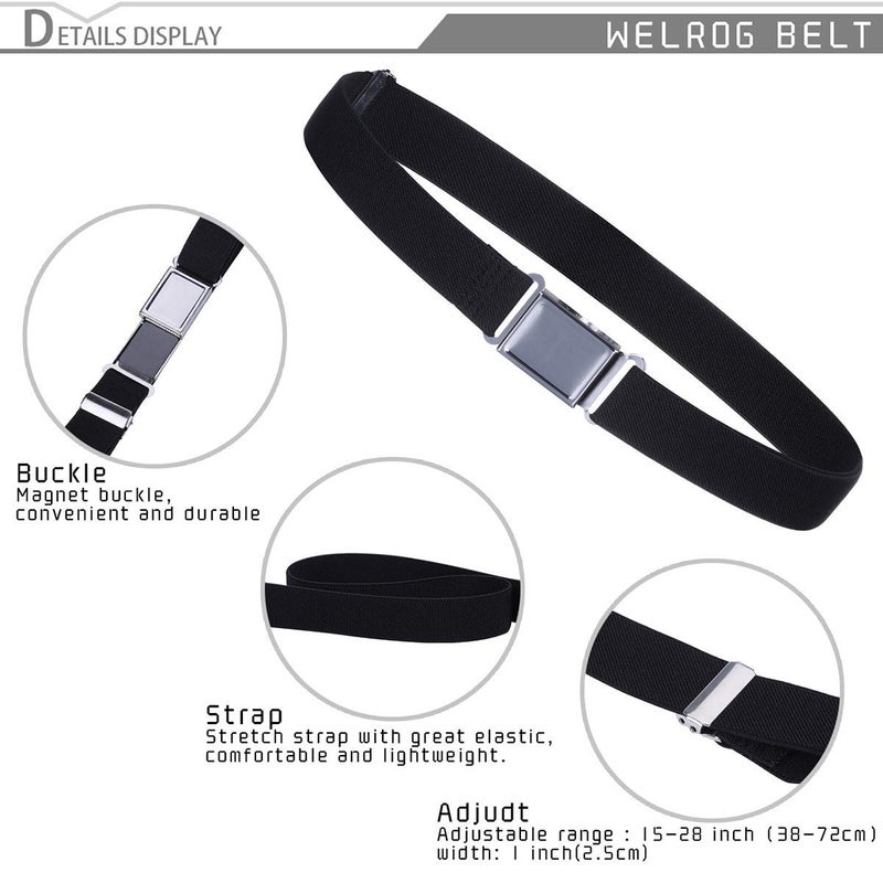 WELROG Kids Adjustable Magnetic Belt for Boys - Girls Elastic Stretch Buckle Belts (Black*2) - Image 3